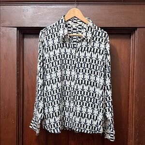 Boden - 100% Silk, Black, White & Blue Blouse